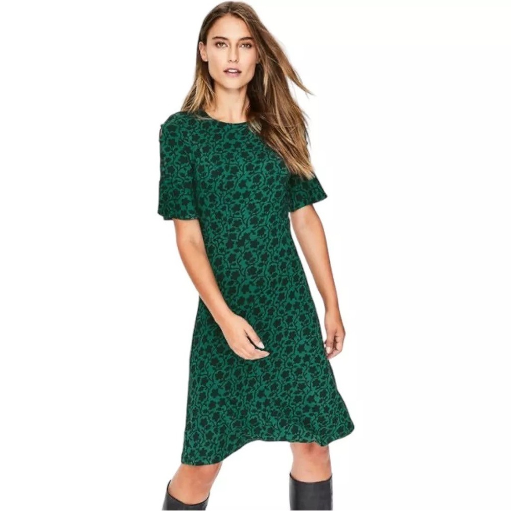 Boden Green Floral Jersey Dress Size 8 REGULAR